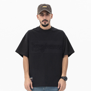 Custom Logo 230Gsm Heavy <b>Weight</b> Black White Men's <b>Blank</b> Casual Knitted Letter T-Shirts High Quality Pro Club - Product Image 1