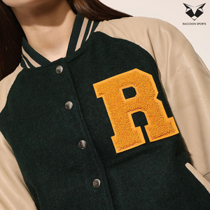 Women's Varsity Jacket Full Sleeve Button Up Collar Solid Color Contrast Trim Regular Fit Embroidered Letter Front Autumn Wear - Product Image 6