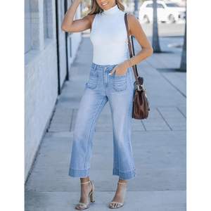 2025 femmes taille haute extensible jambe droite jean 2XL Slim Style Baggy Denim pantalon avec poche respirant coupe ample - Product Image 4