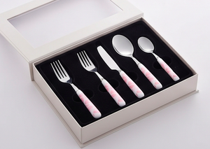 Juego de cuchara y tenedor de acero inoxidable con mango con estampado de pata rosa, apto para lavavajillas, diseño bonito para uso en campamentos y fiestas - Product Image 6