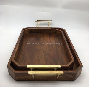 Plateau de service en bois et métal, décoratif, forme personnalisée, qualité supérieure, plat de service durable, plateau de service en bois de longue durée de vie - Product Image 4