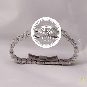 Reloj de Lujo con Diamantes Moissanite de Alta Gama, con Piedras Redondas Brillantes y Corte Baguette, Totalmente Cubierto - Product Image 1