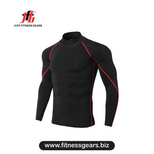 เสื้อแรชการ์ดแขนยาวสำหรับผู้ชาย Just Fitness Gears สีแดง แต่งขอบสแปนเด็กซ์ โพลีเอสเตอร์ แห้งเร็ว เหมาะสำหรับกิจกรรมกลางแจ้ง - Product Image 1