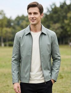 Men's Slim Fit PU <b>Leather</b> Moto <b>Jacket</b> Turn-down Collar Zipper Closure Solid Black Regular Length Autumn Wear - Product Image 2