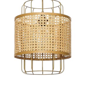 Luminaire suspendu industriel en métal moderne avec abat-jour en bambou tressé, pour salon - Product Image 5