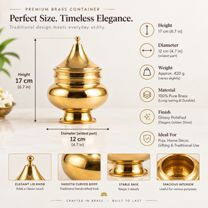 Pot de rangement en laiton poli avec couvercle en dôme et base sur pieds, récipient métallique traditionnel pour la maison, l'hôtel et la décoration cadeau - Product Image 5