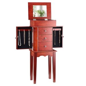 Armadio Portagioie in Legno con Specchio a Ribalta e 4 Scomparti, Mobiletto a 3 Cassetti, Organizzatore in Zinco - Product Image 6