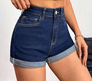 Shorts en jean personnalisés pour femmes, taille haute, extensibles, 100 % coton, écologiques, légers, prix usine, faible MOQ, logo personnalisé - Product Image 5