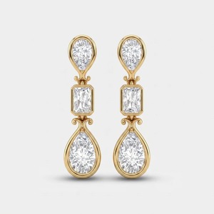 9K Yellow <b>Gold</b> 2.34 CTW Pear <b>Emerald</b> Cut Lab Grown Diamond Dangle <b>Earrings</b> Multi Shape Fine Jewelry Wholesale OEM - Product Image 1