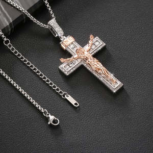 Collar con Colgante Cristiano de Oro Rosa Auténtico, Chapado en Oro Rosa, con Cadena de Eslabones, para Hombre y Mujer, Regalo Hip Hop - Product Image 2