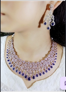 Silver Plated Shell Necklace and Earring Set Women's Classic Wedding Party Jewelry Brass Water Drop Design Brilliant Cut - Product Image 3