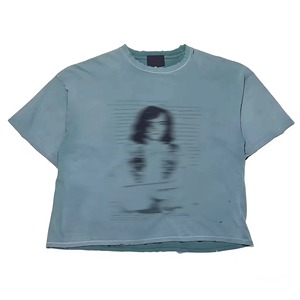 T-shirt graphique vintage délavé pour streetwear personnalisé, en coton tricoté 260g, coupe ample, effet usé, délavé soleil, délavé à l'acide, épaules tombantes - Product Image 2