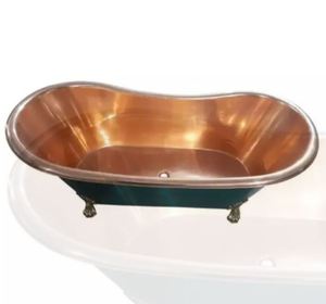 Baignoire autoportante ovale en cuivre martelé à pieds de chaise, finition cuivre antique, pour salle de bain domestique - Indian Home Crafts - Product Image 2