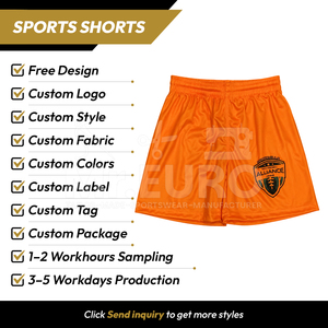 Shorts de football athlétiques mi-longs pour hommes, personnalisés, sublimés, orange uni, respirants, à taille élastique, 100 % polyester - Product Image 2
