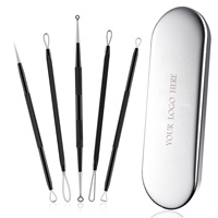 Kit professionnel de 5 outils en acier inoxydable pour l'élimination des points noirs, traitement de l'acné et nettoyage des pores, avec étiquette personnalisée