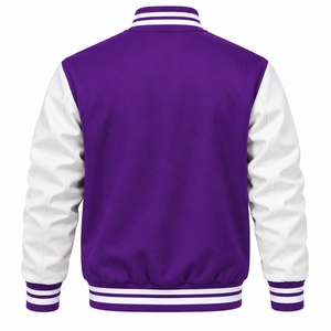 <b>Men's</b> <b>Purple</b> White Varsity Jacket Print Stand Collar Logo Front Button Closure Casual Style Regular Fit Autumn Wear - Product Image 3