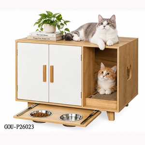 Villa moderne pour chat en bois avec station d'alimentation et griffoir pour chats d'intérieur - Product Image 2