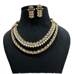 Elegant <b>Gold</b> Plated Polki Kundan <b>Necklace</b> <b>Set</b> With <b>Earrings</b> Indian Wedding Party Wear Jewelry Collection for Women <b>And</b> Girls - Product Image 1