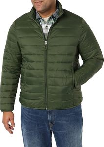 Blouson matelassé vert pour homme à col montant, fermeture éclair, coupe-vent, décontracté, en polyester rembourré, coupe régulière, automne - Product Image 5