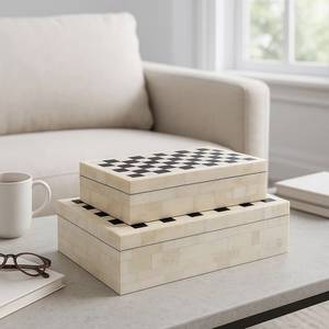 Handcrafted Bone Inlay Decorative <b>Storage</b> Box Set with Black and Ivory Chevron Arrow Pattern Rectangular Jewelry Organizer Boxes - Product Image 4