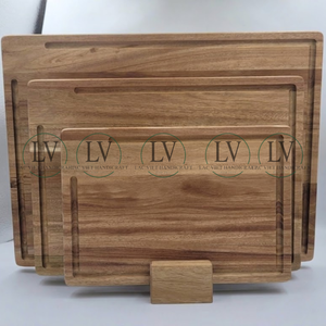 Ensemble de 3 planches à découper en bois d'acacia naturel, prix usine, avec support et rainure pour jus, pour cuisine, en provenance du Vietnam - Product Image 4
