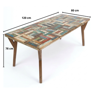 Mesa de Comedor Minimalista de 4 Plazas, Hecha a Mano con Madera Reciclada de Barco, Diseño Patchwork, Muebles para el Hogar DIVADI Ecológicos - Product Image 2