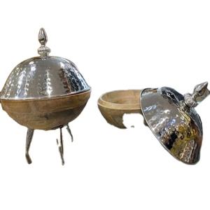 Bol de service moderne en bois et en métal avec support de forme ronde pour ustensiles de cuisine vaisselle hôtel et Restaurant Dates bol de fruits secs - Product Image 1