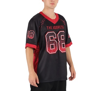 Custom Black Red American Football Jersey V-Neck Short Sleeve Mesh Breathable 100% Polyester Sublimated Print Team <b>Name</b> Number - Product Image 2