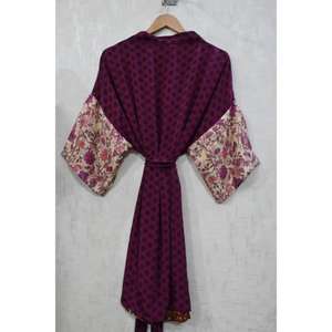 Robe longue kimono en soie patchwork, robe de mariée bohème, robe sexy imprimée faite à la main pour femmes - Product Image 5