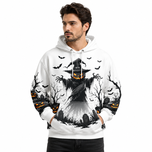 Sweat à capuche unisexe personnalisé 3D Halloween Citrouille Épouvantail, en polyester, par sublimation, style gothique horrifique, streetwear - Product Image 3