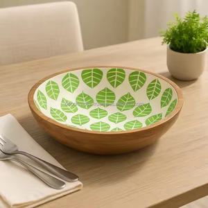 ชามสลัดไม้พิมพ์เคลือบขนาดใหญ่ปลอดภัยสำหรับใส่อาหารใช้ตกแต่งงานปาร์ตี้ - Product Image 2