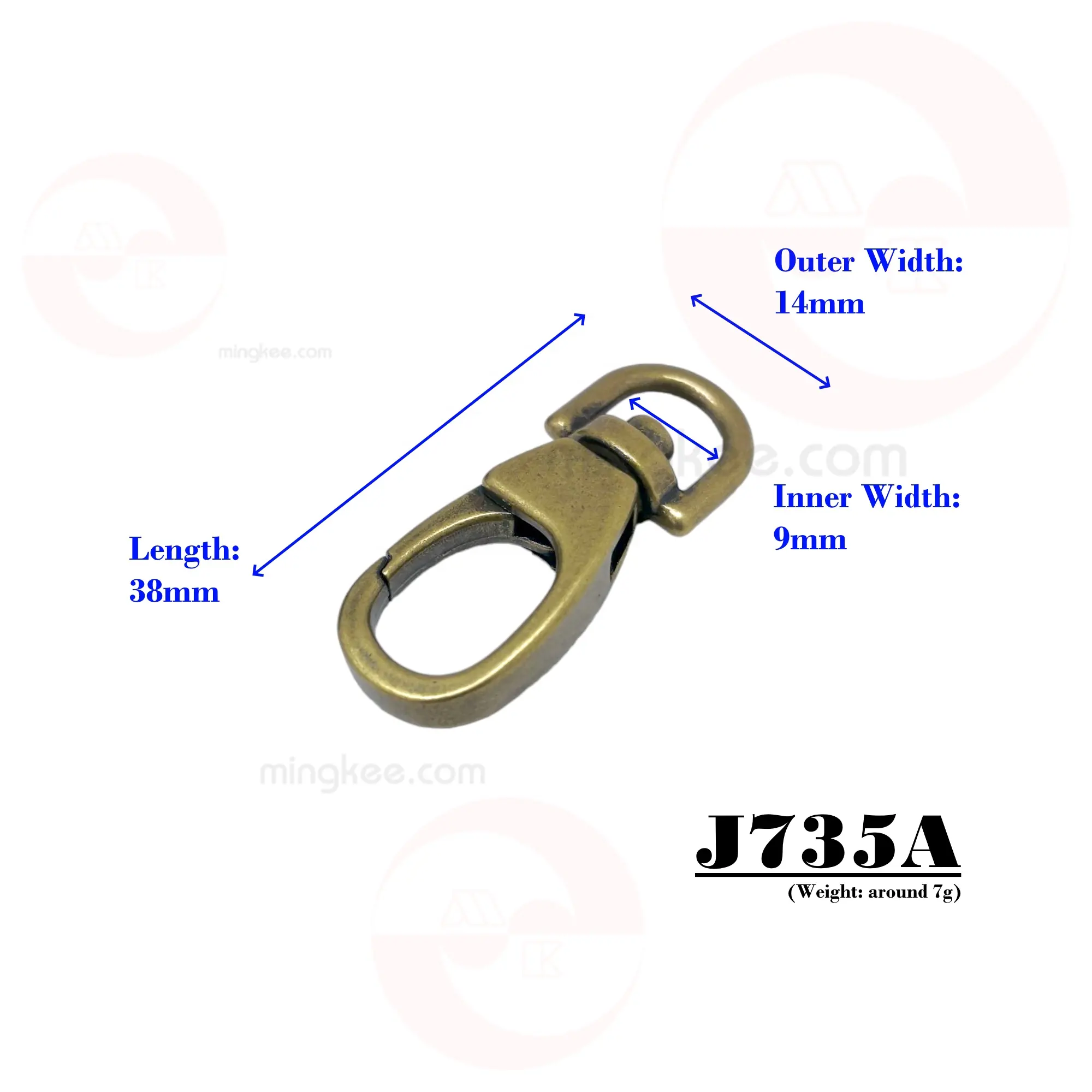 MING KEE METAL 9mm estilo redondo Aleación de Zinc accesorios de Metal piezas bolso artículos de cuero uso Metal Snap Dog Hook
