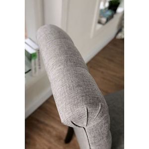 Set di 2 Sedie da Pranzo Classiche Antiche Nere/Grigio Chiaro, Rivestite in Tessuto di Lino Trapuntato a 2 Bottoni, con Schienale a Spirale e Gambe in Legno Massello - Product Image 6