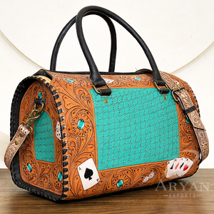 Bolso Grande de Cuero Grabado a Mano Estilo Western, Bolso Cruzado Elegante con Diseño Turquesa en Relieve, Bolsos de Viaje para Uso Diario - Product Image 1