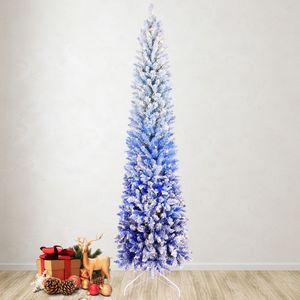 Albero di Natale a forma di matita sfumato blu da 2,1 m con 300 luci LED bianco caldo e 725 rami incernierati, design sottile, base in metallo - Product Image 2