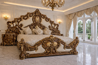 Ensemble de meubles de chambre à coucher style Birmingham en or antique, lit en teck de qualité supérieure avec tables de chevet et coiffeuse, acheter suite de chambre USA
