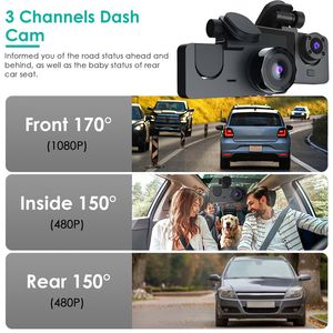 Dash Cam con Scheda MMC 32G, Sensore G, Registratore di Guida Anteriore e Posteriore, DVR per Auto con Rilevamento del Movimento, Monitoraggio Parcheggio, 3 Canali - Product Image 2