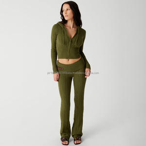 Conjunto de Dos Piezas de Punto con Cierre de Poliéster para Invierno 2026, Sudadera con Capucha y Pantalones de Punto para Mujer - Product Image 1