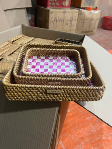 Natural Rattan Serving Tray Handwoven Round Breakfast Basket - Product Image 3