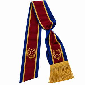 Écharpe de cérémonie maçonnique personnalisée brodée, écharpe de loge maçonnique avec bordure dorée décorative - Product Image 1