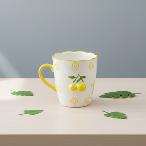 Taza de Porcelana Fina de Primera Calidad 3460987B-0.36, Nueva, con Estampado de Limón Amarillo y Espiral - Product Image 6