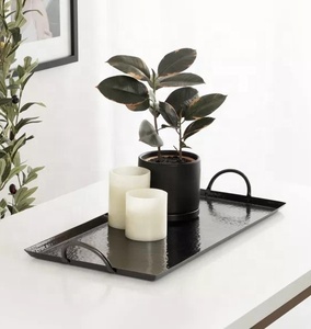Durable Metal Serving Tray with Hammered Finish and Curved Handles Perfect for Modern Serving and Display - Product Image 1
