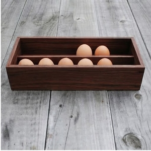 Minimalist Acacia Wood Egg <b>Storage</b> <b>Box</b> Rectangle Shape 2 Compartments Eco-Friendly Large Capacity <b>Kitchen</b> Food Container - Product Image 1