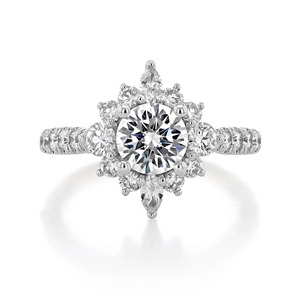 Anillo de Compromiso de Oro Blanco con Halo de Estrella Redonda y Diamante Cultivado en Laboratorio - Product Image 1