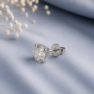 Boucles d'oreilles clous solitaires en or blanc 18 carats avec diamant rond pour femme, classiques, poli miroir, pour mariage, soirée, usage quotidien, cadeau, bijoux - Product Image 3