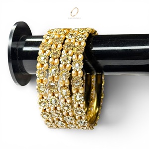Bridal Pearl <b>Crystal</b> Premium Gold Plated Kashmiri Bangles Set for Women Wholesale Indian Fashion Jewelry at Lowest Price - Product Image 2