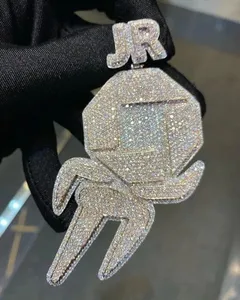 Colgante de Plata de Ley con Moissanita Redonda de 3 Quilates, Diseño Personalizado de Dibujos Animados, Unisex, Estilo Hip Hop para Fiestas - Product Image 1