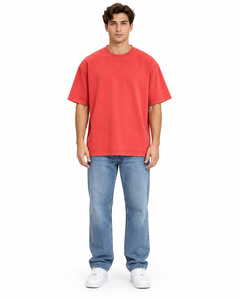 T-shirt Unisexe Rouge Corail Surdimensionné Personnalisé en Coton Lourd, Épaules Tombantes, Style Streetwear, Vêtements à Marque Privée, Vente en Gros - Product Image 3