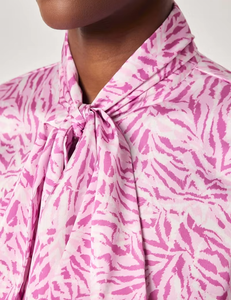 Camisas de Moda para Mujer, Color Rosa, Tejidas, con Estampado Floral, de Gasa, Ecológicas, con Cuello Halter, Cordones, Manga Larga, Cuello con Lazo - Product Image 4