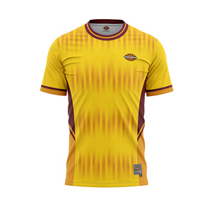 MADE4MATCH Custom Men's Yellow <b>Maroon</b> Striped Sports Jersey Short Sleeve Crew Neck Moisture Wicking Polyester Relaxed Fit Front - Product Image 1